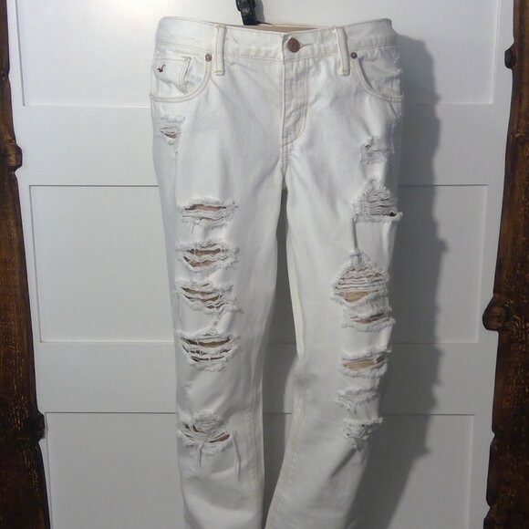 Hollister Women's White Ripped Jeans (Size 11R) - Picture 1 of 10